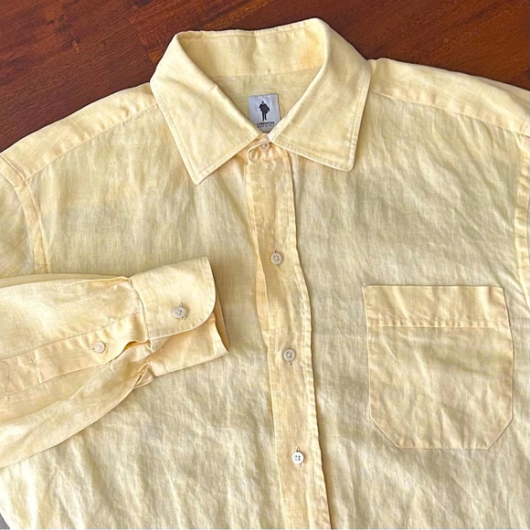 Lorenzini Made in Italy Yellow 100% Linen Flax Long Sleeve Button Up Shirt - Picture 1 of 9